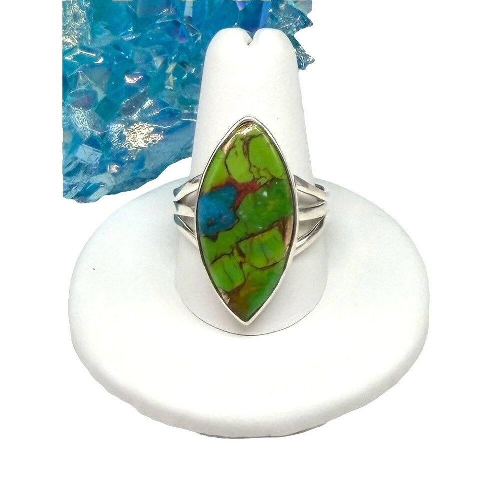 Green & Blue Mohave Turquoise Ring Size 10.5 Solid 925 Sterling Silver